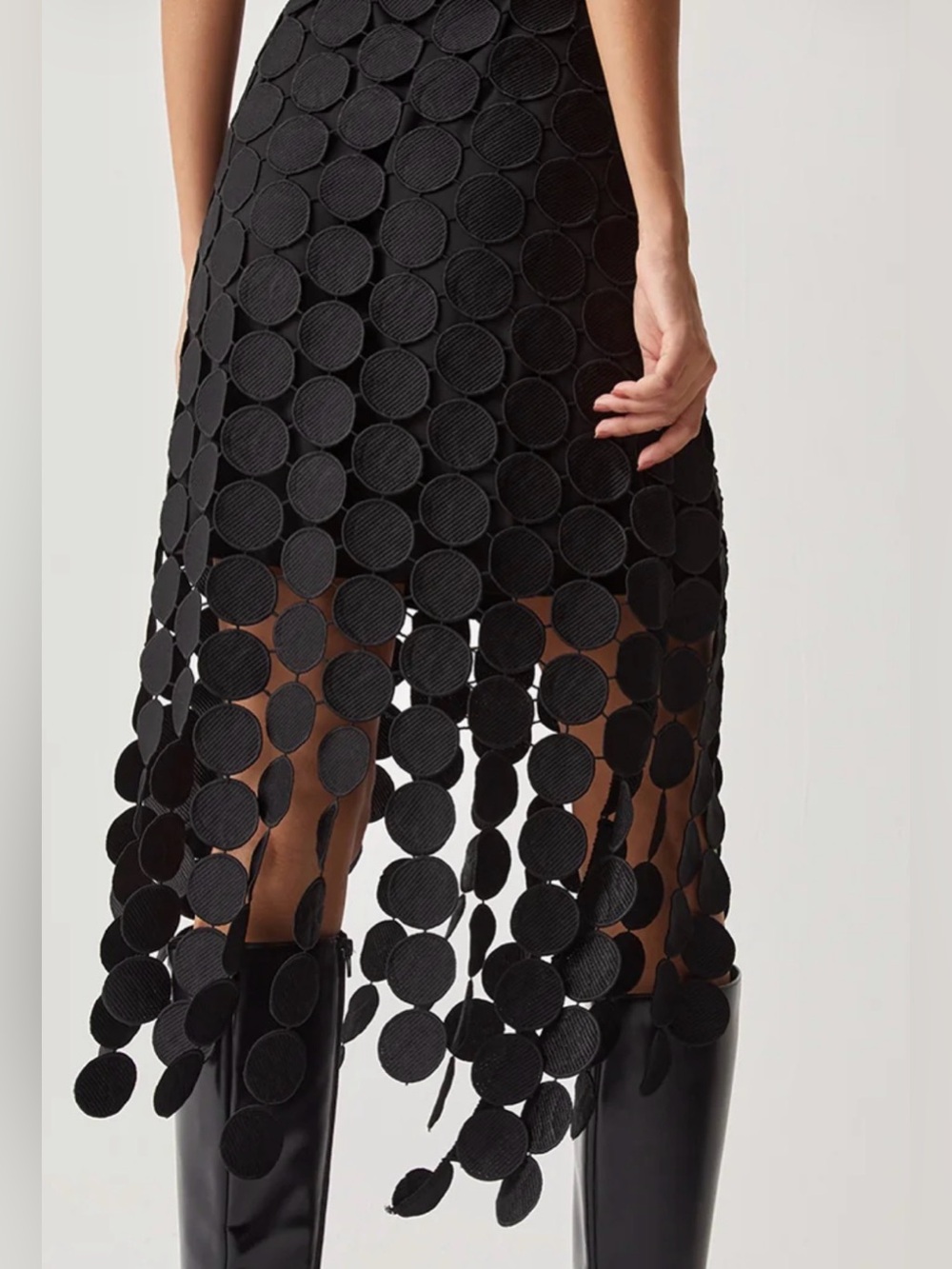 COMMENSE NWT Black Laser Cut Circle Double Layer Midi Skirt XS